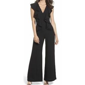 C/MEO Collective Metal Clouds Black Ruffle Sleeveless Jumpsuit Sz. M